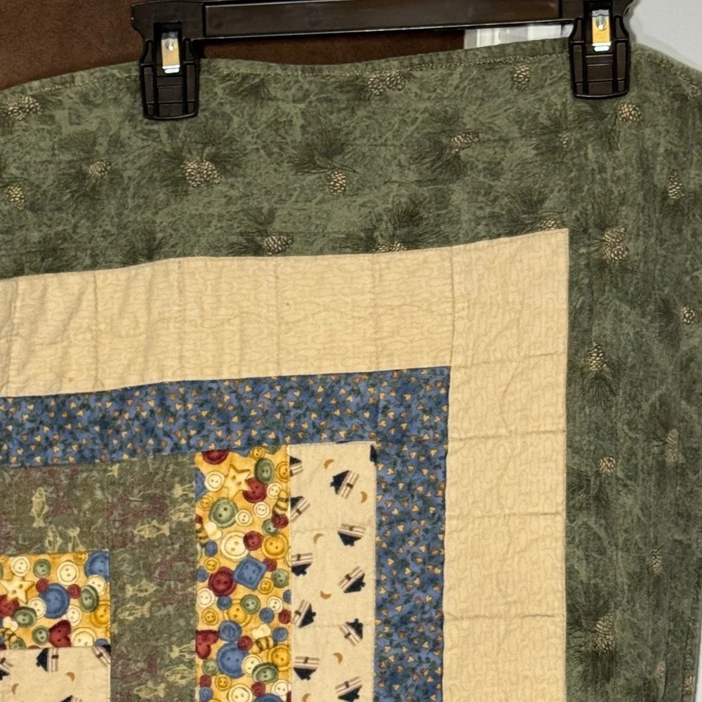Vintage Patchwork Log Cabin Quilt Woodland Animals‎ Deer Bears Wildlife Theme